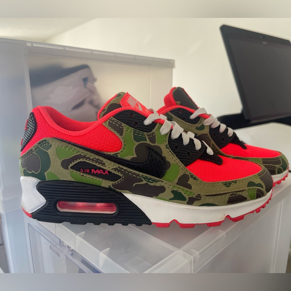 Nike Air Max Red and Green Camo Sneakers